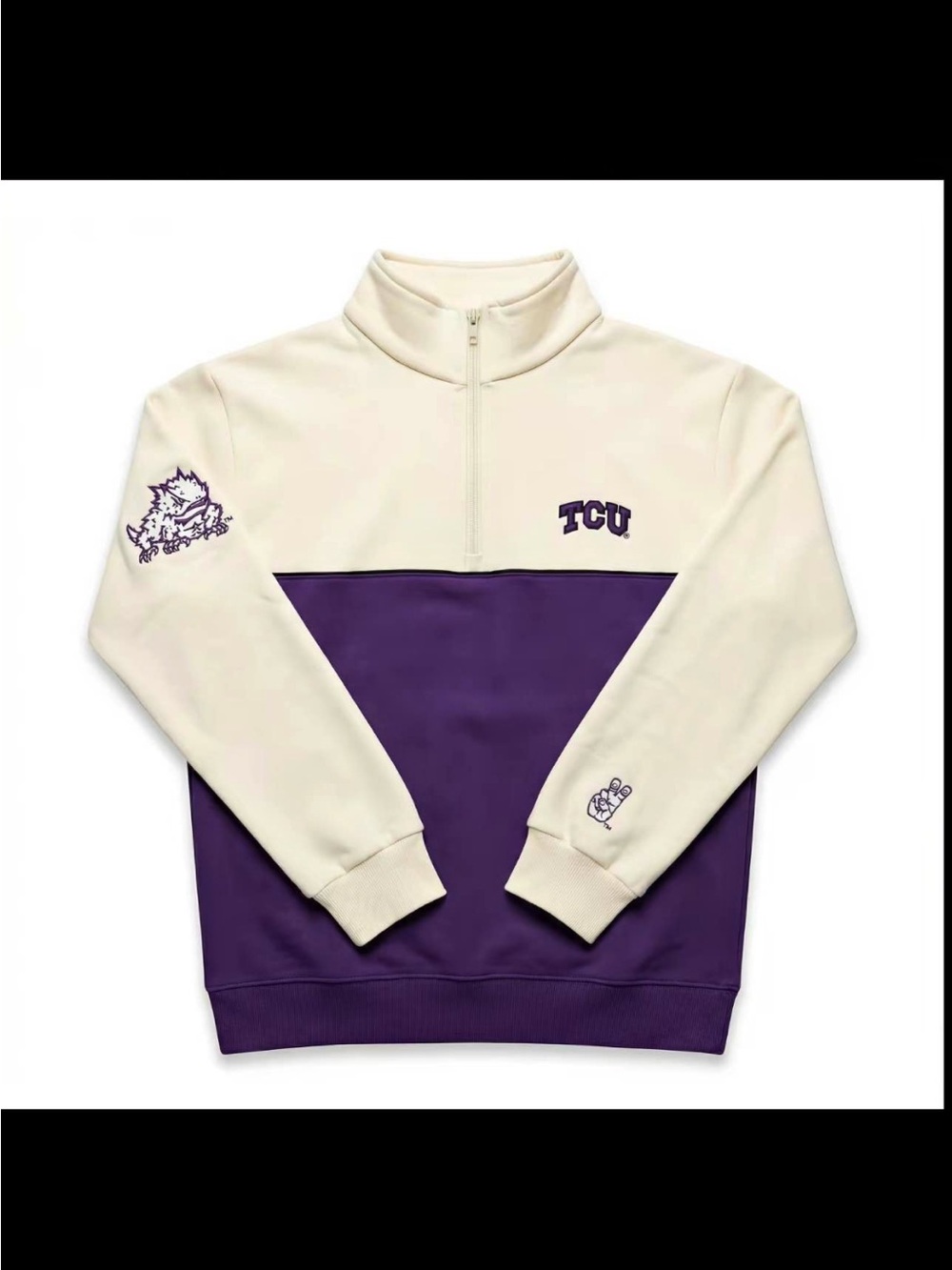 TC Cream and Purple Half-Zip Pullover Sweater
